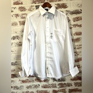 Eagle Dress Shirt White Button-Down Textured Cuff Sleeve Regular Fit XL 34/35 17